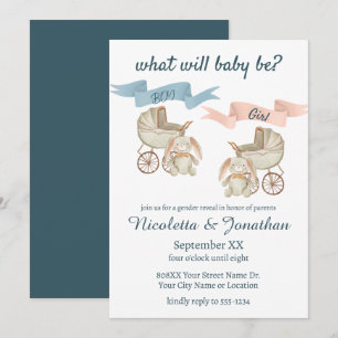 Invitation Révélation du sexe du bébé Lapin Rose ou Bleu