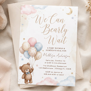 Invitation Révélation du sexe du bébé ours en peluche pastel