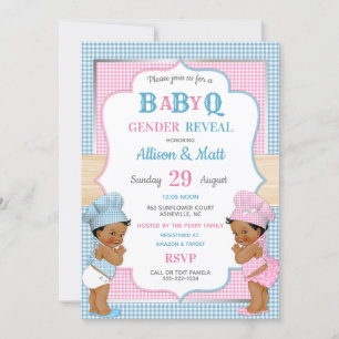 Invitation Révélation du sexe du bébé Q BBQ Gingham rose bleu