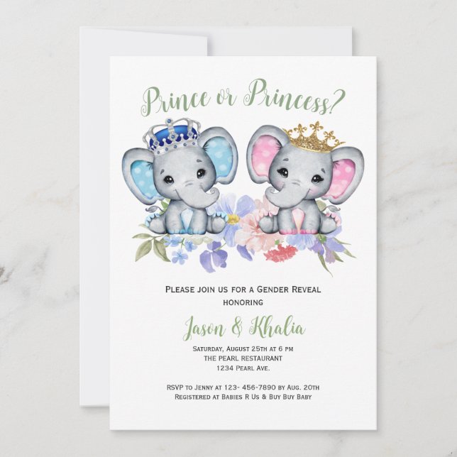 Invitation Révélation du sexe du prince ou de la princesse (Devant)