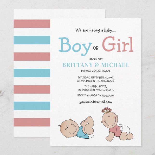 Invitation Révélation du sexe d'un bébé mignon (Devant / Derrière)