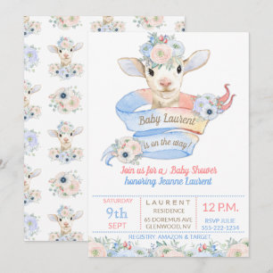 Invitation Révélation du sexe neutre rose et bleu d'agneau bé