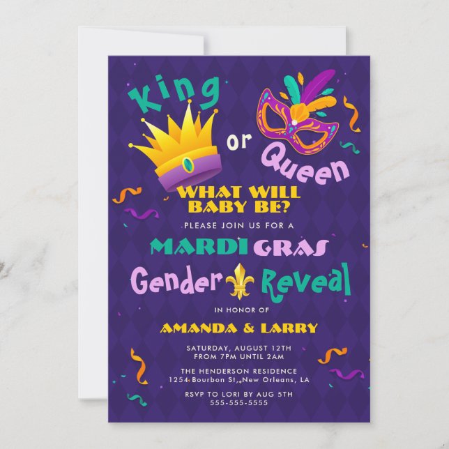 Invitation Révélation du sexe pour Mardi Gras (Devant)