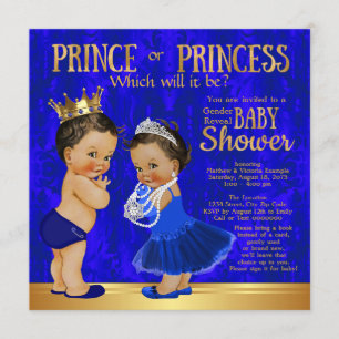 Invitation Révélation du sexe Prince Princesse Bleu Royal Or