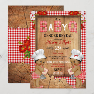 Invitation Révélation du sexe Rouge Gingham Bois Bébé Q Barbe