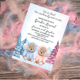 Invitation Révélation Nounours de Noël bleu rose