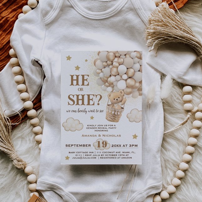 Invitation Révélation Rustique Sexe Ballons Ours En Teddy (Créateur téléchargé)