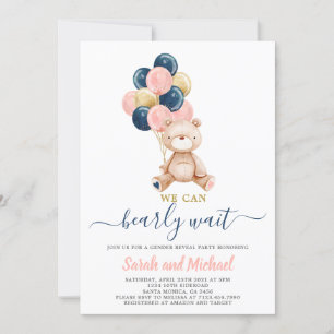Invitation Révélation sur le sexe de l'Baby shower d'ours ros