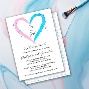 Invitation Révéler le genre Baby shower de coeur rose bleu