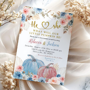 Invitation Révéler le genre Boho rose bleu Citrouille Floral