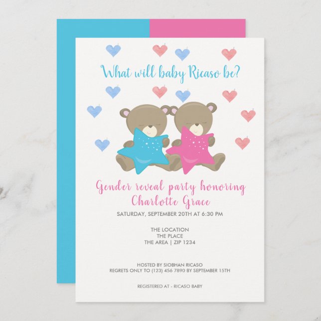 Invitation Révéler le genre Ce que sera le bébé Baby shower d (Devant / Derrière)