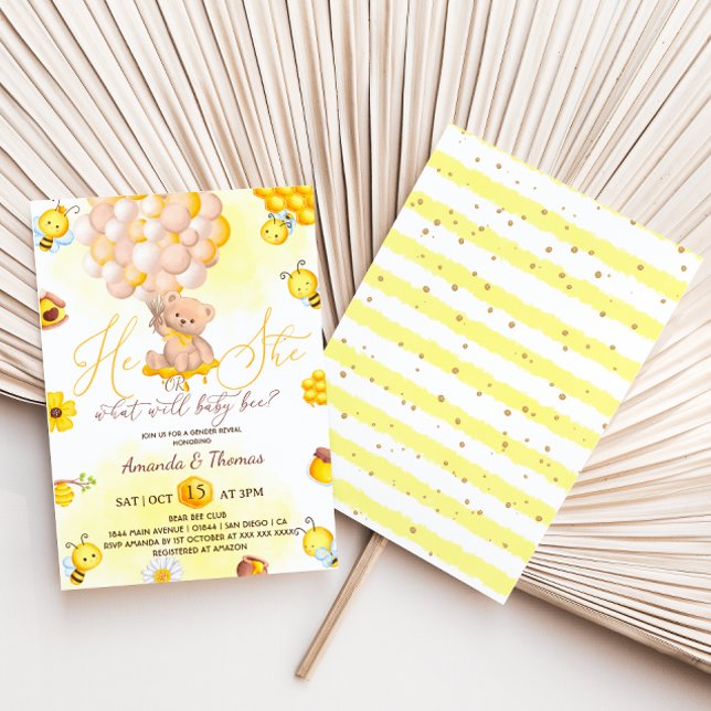 Invitation Révéler Le Sexe Ce Qui Sera Ballons Ours En Foucau (Créateur téléchargé)