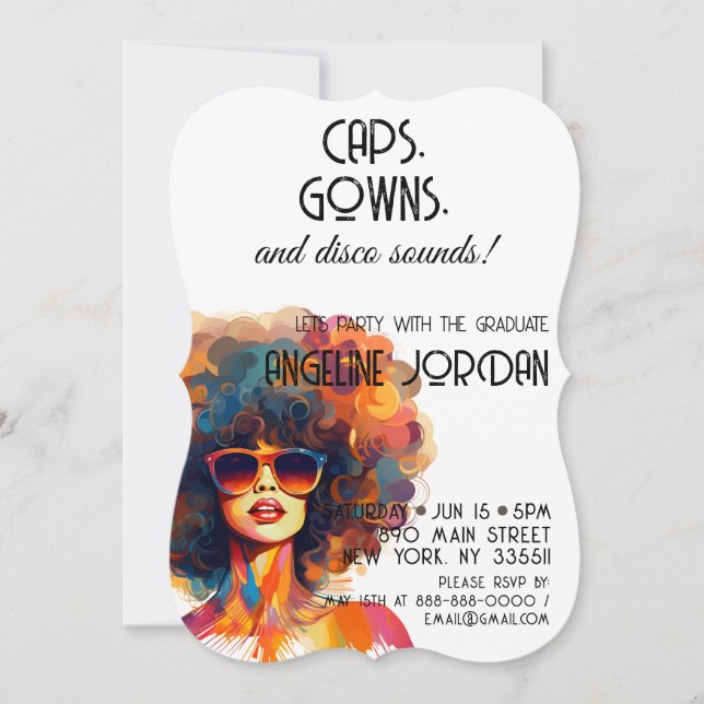 Invitation Revenir | Casquette Gown & Disco Sounds Grad Party (Devant)
