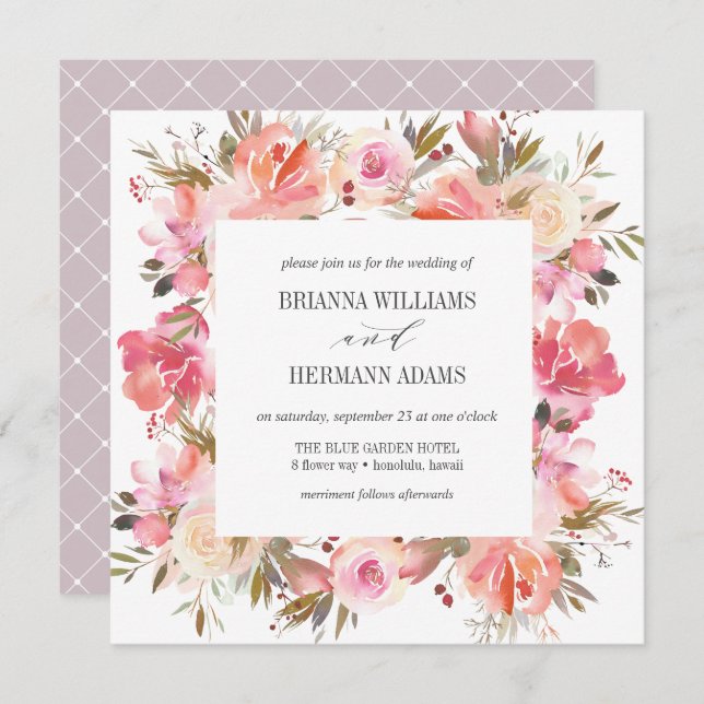Invitation Rêver rose | Fancy Spring Floral Diamond Mariage (Devant / Derrière)