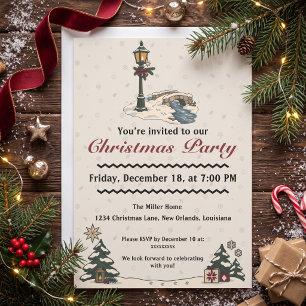 Invitation Réverbère de Noël nordique près d'un pont de pierr