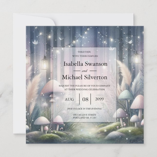 Invitation Rêves de Lumière de Lanterne Mariage en Forêt Ench (Devant)