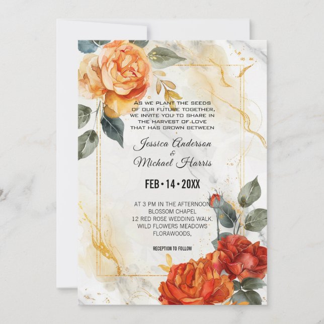 Invitation Rêves de marbre : Orange Rose Elegance Collection  (Devant)