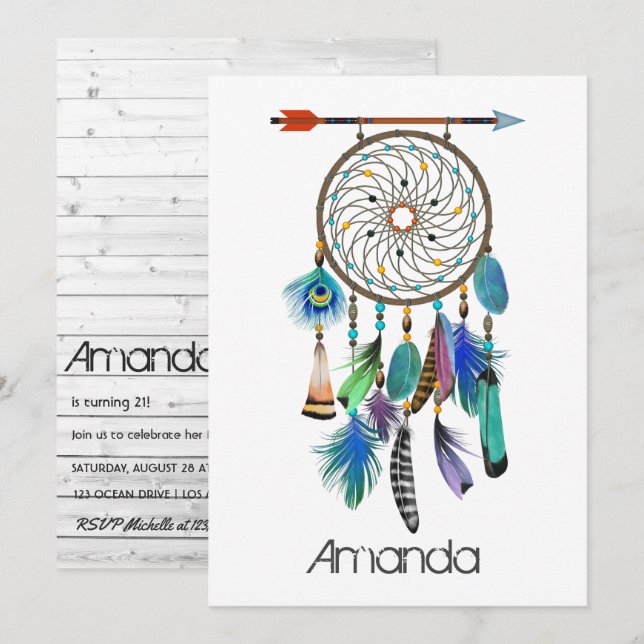 Invitation Rêveur Amérindien Fête d'anniversaire (Devant / Derrière)