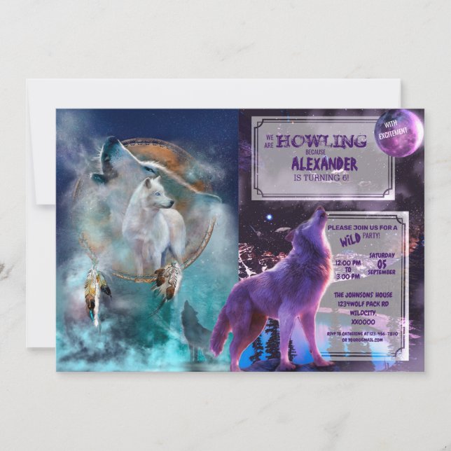 Invitation Rêveur indien et loup à tête ethnique (Devant)