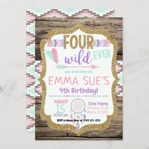 Invitation Rêveur tribal bohème quatre jamais sauvage