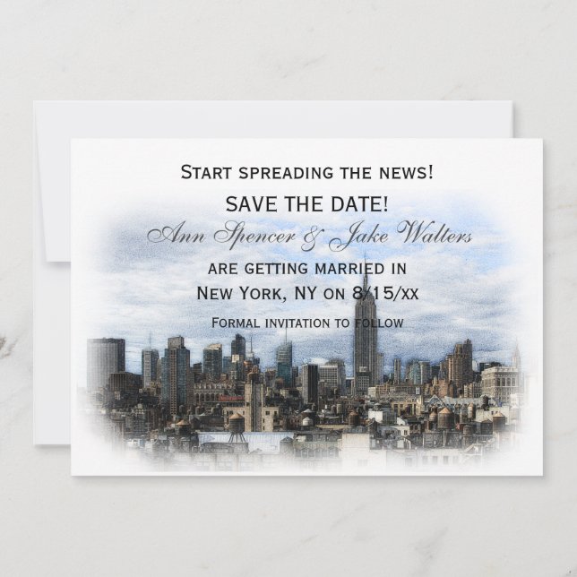 Invitation Rêveuse Black Skyline de NYC Enregistrer la date H (Dos)