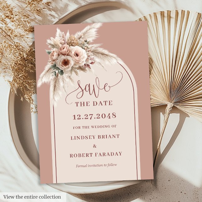 Invitation Rêveuse Boho Poussiéreuse Rose Florale Arche Écono (Dreamy Boho Dusty Pink Floral Arch Save the Date)