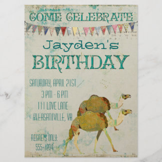 Invitation rêveuse d'anniversaire de chameaux