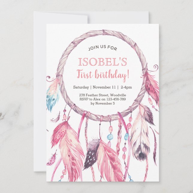 Invitation rêveuse rose colorée d'anniversaire de (Devant)