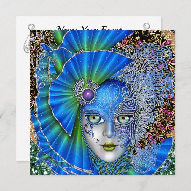 Invitation révisée de Mardi Gras Mascarade (Devant / Derrière)