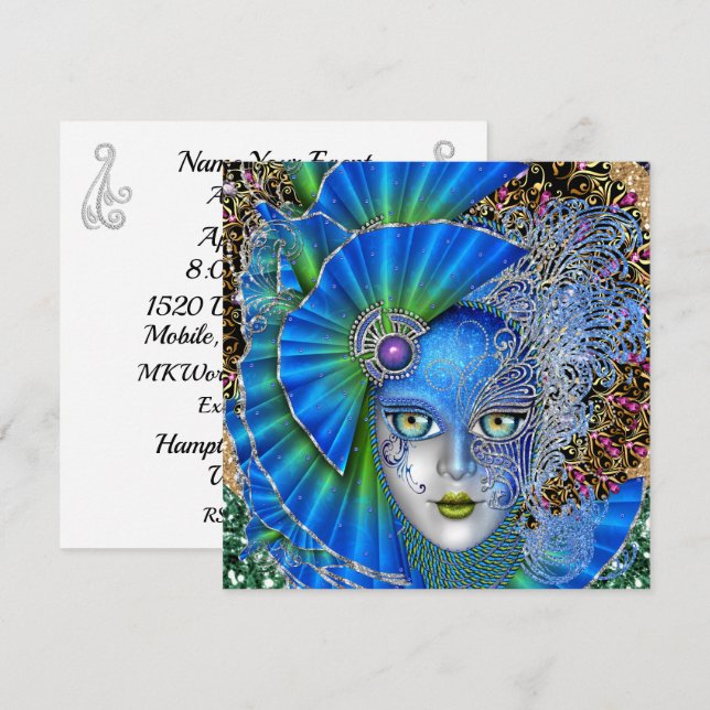 Invitation révisée pour le Mardi Gras Mascarade (Devant / Derrière)