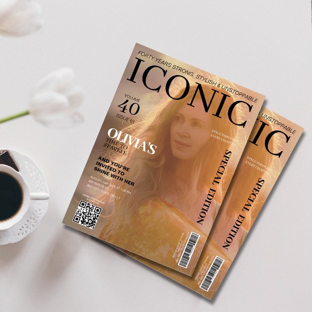 Invitation Revue couverture qr code 40th Birthday party (Créateur téléchargé)