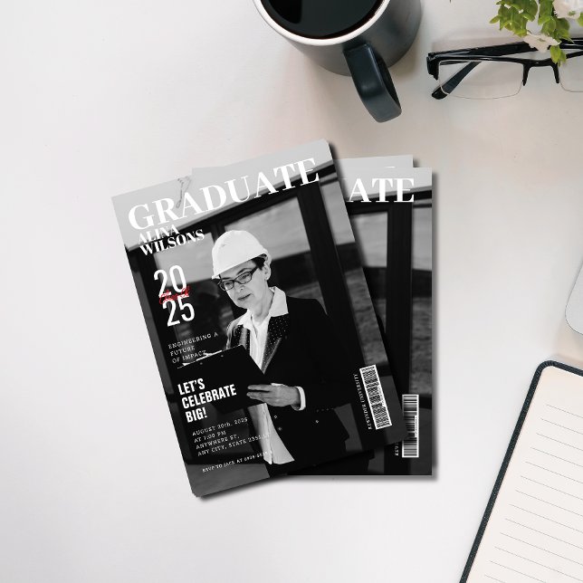 Invitation Revue de l'ingénieur noir et blanc diplômé en phot (Créateur téléchargé)