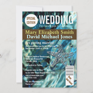Invitation Revue de magazine   étoile de mariage bleue de pla