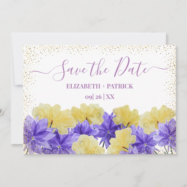 Invitation Rhapsodie violette de fleur sauvage, sauvez la dat (Devant)
