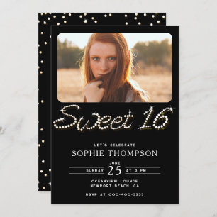 Invitation Rhinestones Classy Noir Formel Sweet 16 Photo