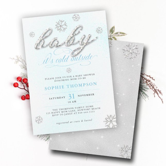 Invitation Rhinestones de froid Hors Parties scintillant Baby (cold outside boy baby shower invitation white blue christmas winter rhinestone snowflake elegant)