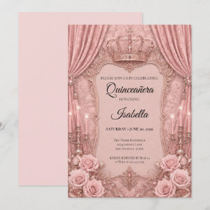 Invitation Rhinestones de luxe Quinceañera rose