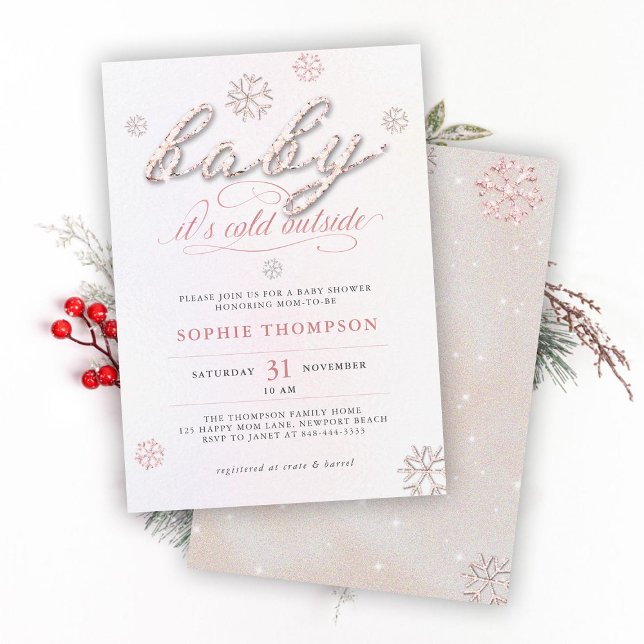 Invitation Rhinestones froids extérieurs Parties scintillant  (cold outside girl baby shower invitation rhinestone snowflake white winter wonderland christmas boho)