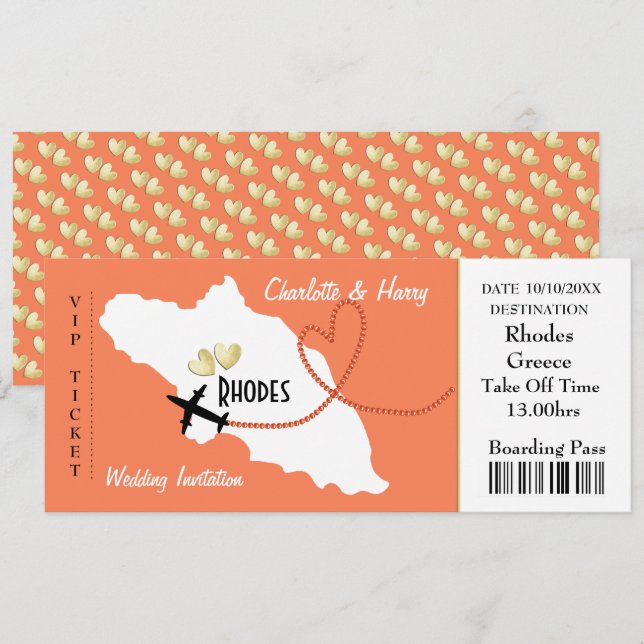 Invitation Rhodes Grecque Mariage Destination Style de billet (Devant / Derrière)