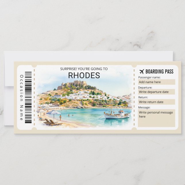 Invitation Rhodes Trip Boarding Pass Ticket (Devant)