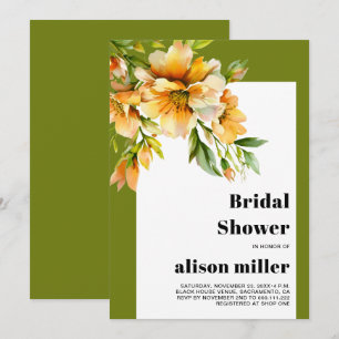 Invitation Rhododendron fleurs orange jaune douche de mariée