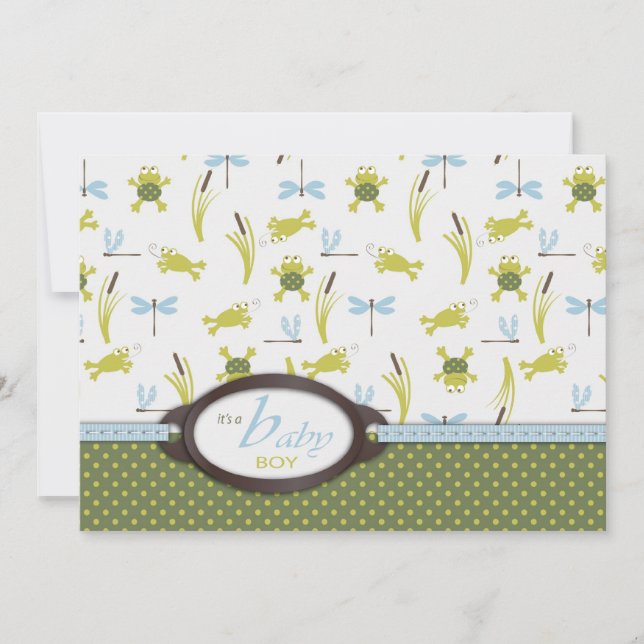 Invitation Ribbit Frog and Dragonfly Baby Shower (Devant)