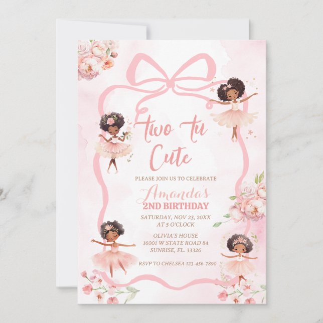 Invitation Ribbon African Ballerina Two Tu Cute Anniversaire (Devant)