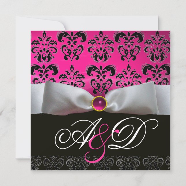 INVITATION RIBBON BLANC ROSE POURPULAIRE NOIR DOMMASK MONOGRA (Devant)