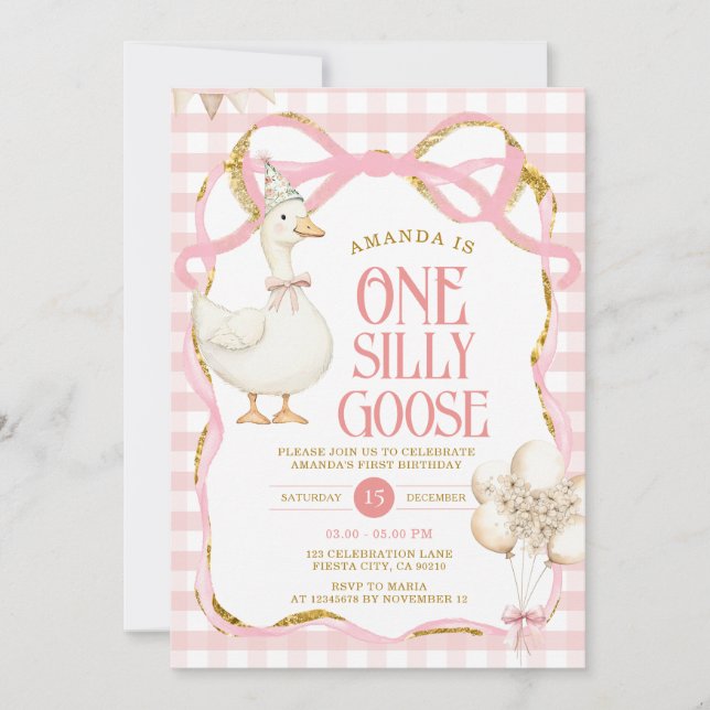 Invitation Ribbon Bow One Silly Goose 1er Anniversaire (Devant)