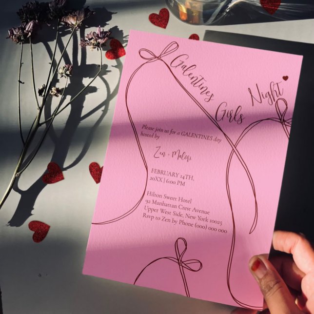 Invitation Ribbon Bows – Modern Galentine's girls night (Créateur téléchargé)