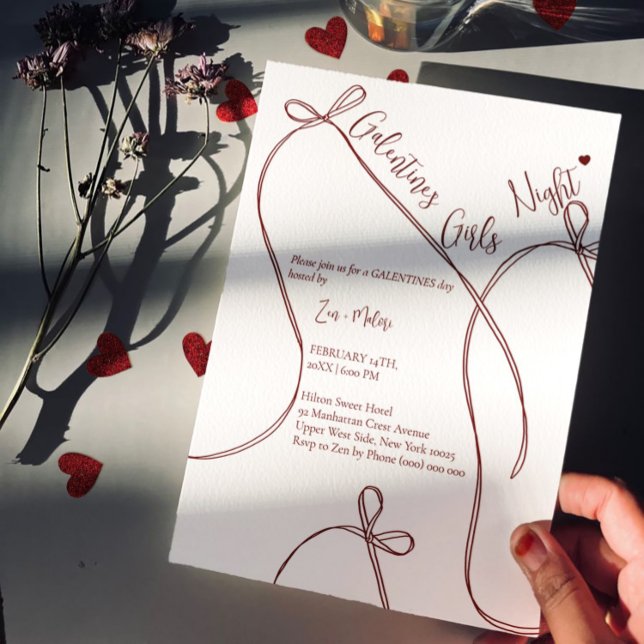 Invitation Ribbon Bows – Modern Galentine's girls night (Créateur téléchargé)