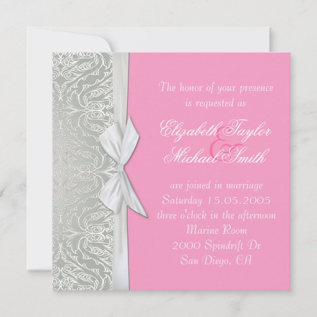 Invitation Ribbon de luxe Silver/Pink Mariage dama (Devant)