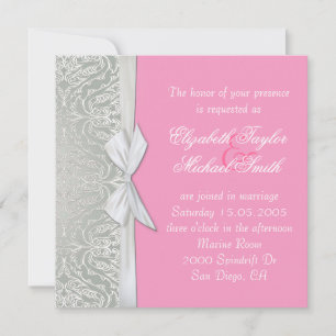 Invitation Ribbon de luxe Silver/Pink Mariage dama