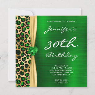 Invitation Ribbon Emerald Gold Leopard Foil Gem 30e anniversa